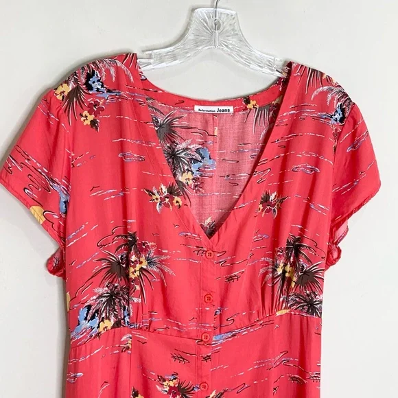 Reformation Denise Midi Dress (Sz XL) Button Down Tencel Red Fiji Print - Picture 4 of 15